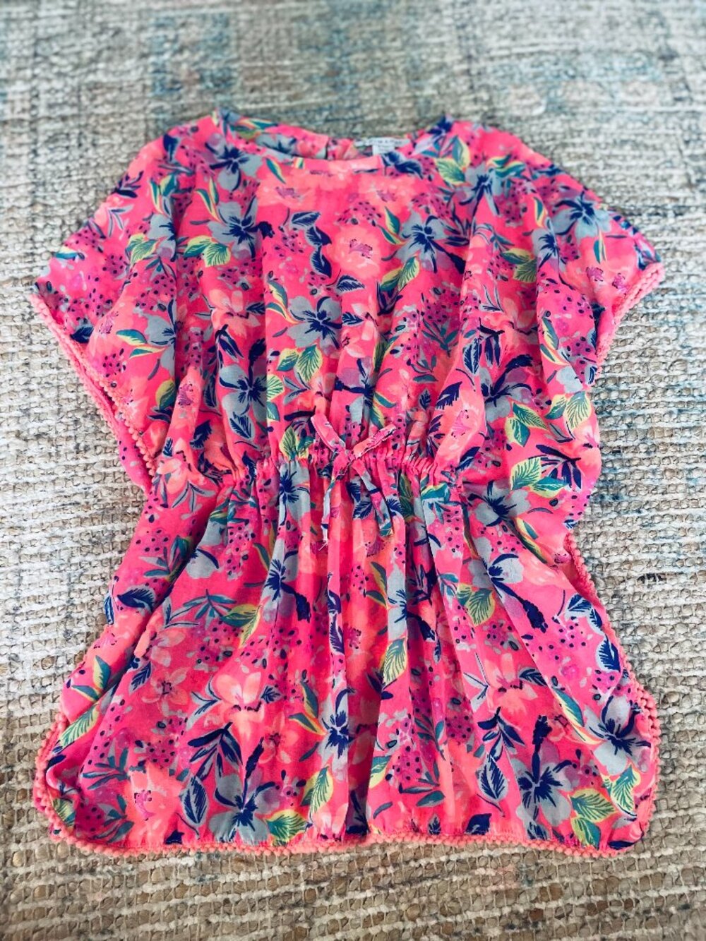 Primark Girls Beach Swimsuit Cover up Bright Vibrant Pink Floral Size 6-7 EUC